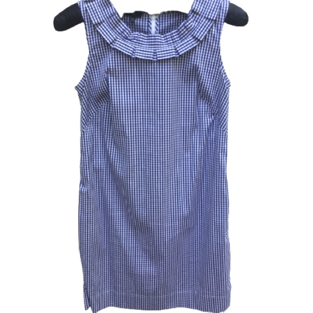Talbots Size 6 Petite Checked Sleeveless Sheath Ruffled Blue and White